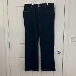Michael Kors Dark Blue Boot-Cut Jeans with Gold Button Detail